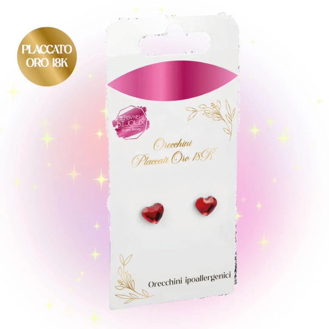 Orecchini Placcati Oro 18K Punto Luce Cuore Rosso