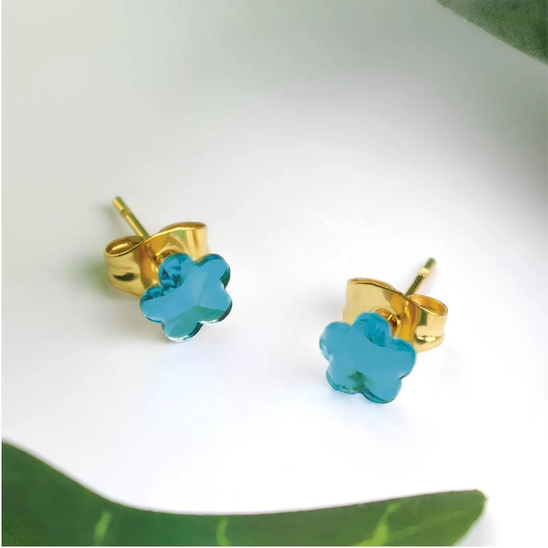 Orecchini Placcati Oro 18K Punto Luce Fiore Blu 2