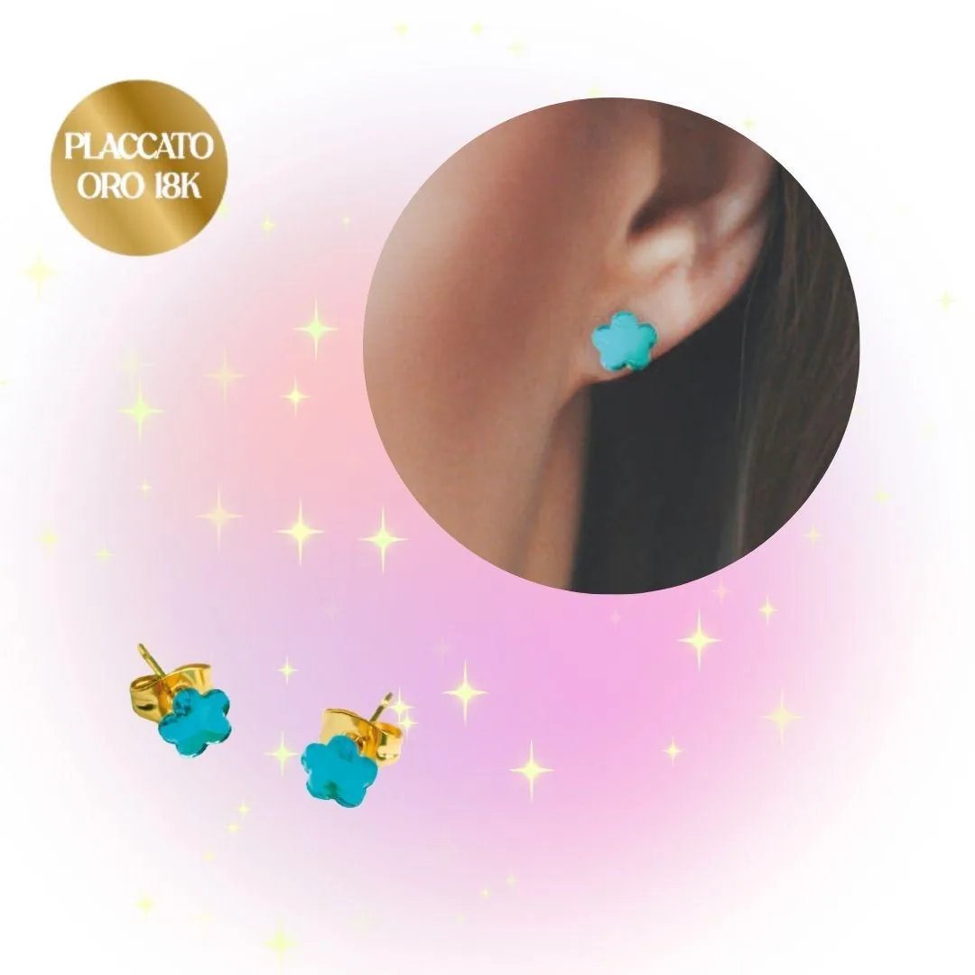 Orecchini Placcati Oro 18K Punto Luce Fiore Blu 4