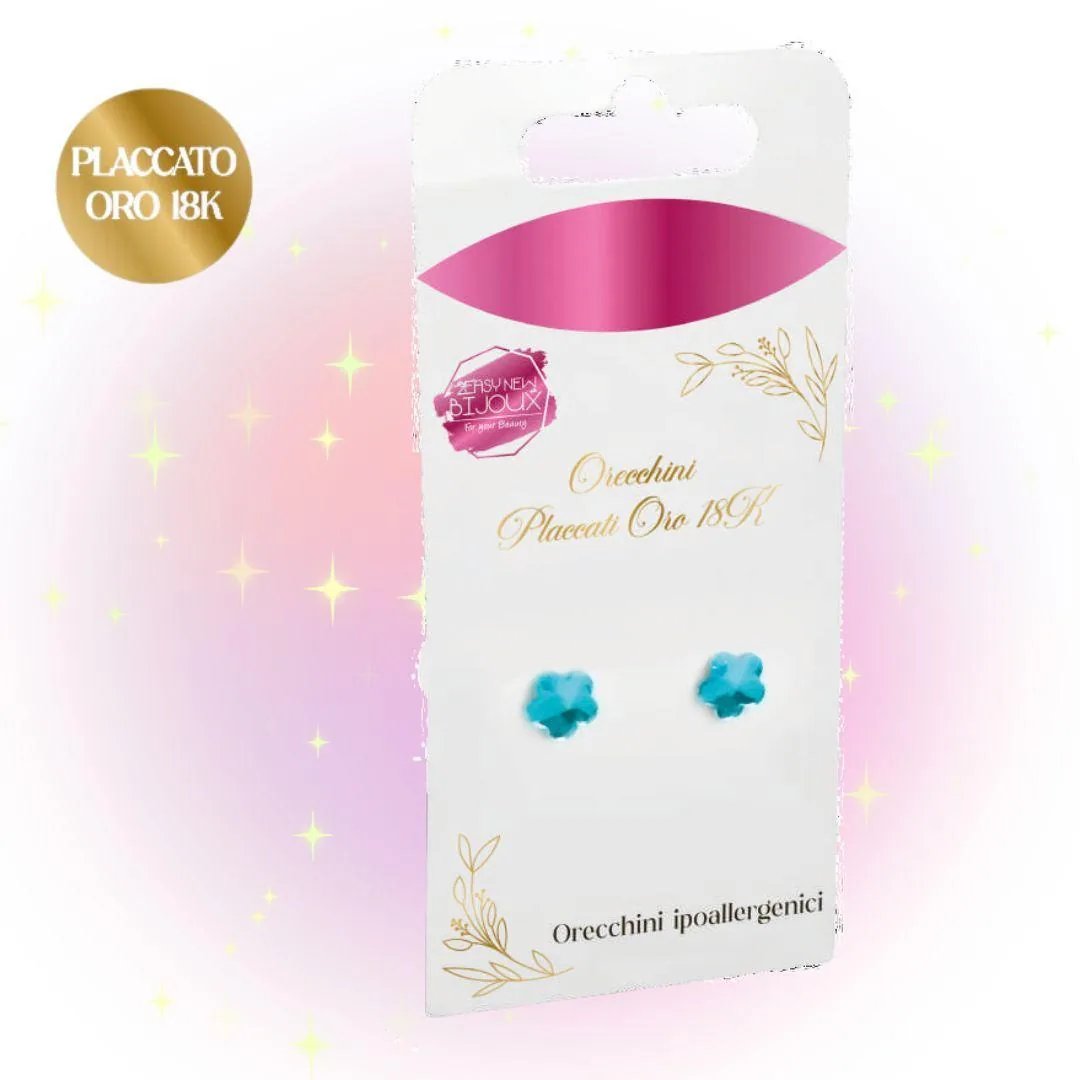 Orecchini Placcati Oro 18K Punto Luce Fiore Blu