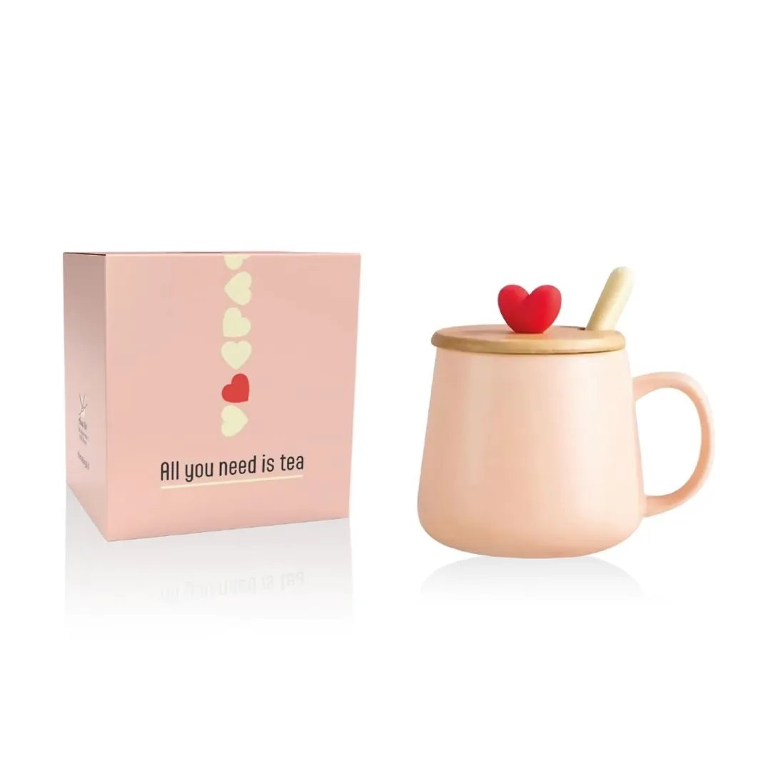 Mug con cucchiaino e coperchio Heart Pink