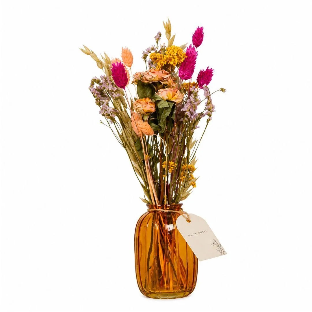 Fiori Secchi in Bottiglia Mix Pastello Ocra