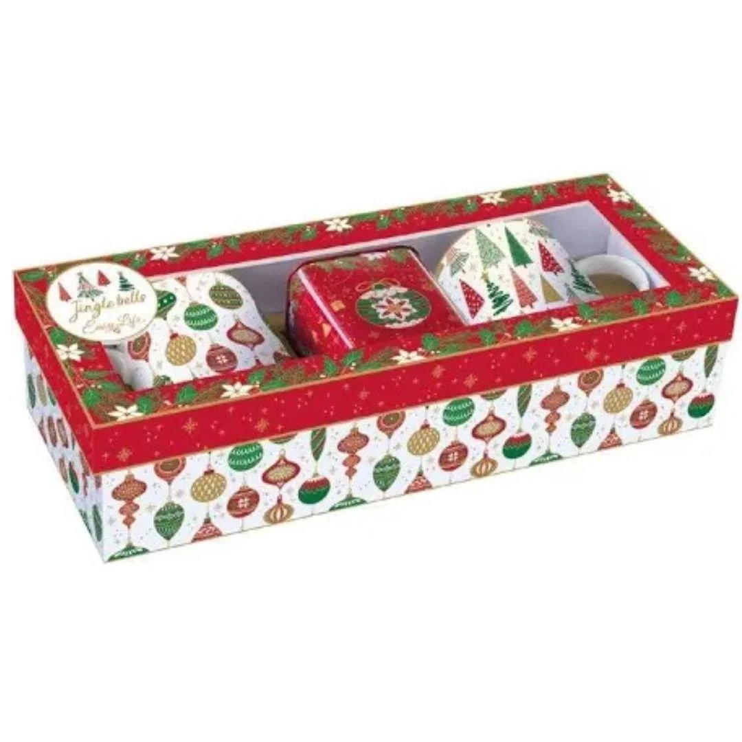 Set Natale 2 Tazze e Scatolina in latta porta te