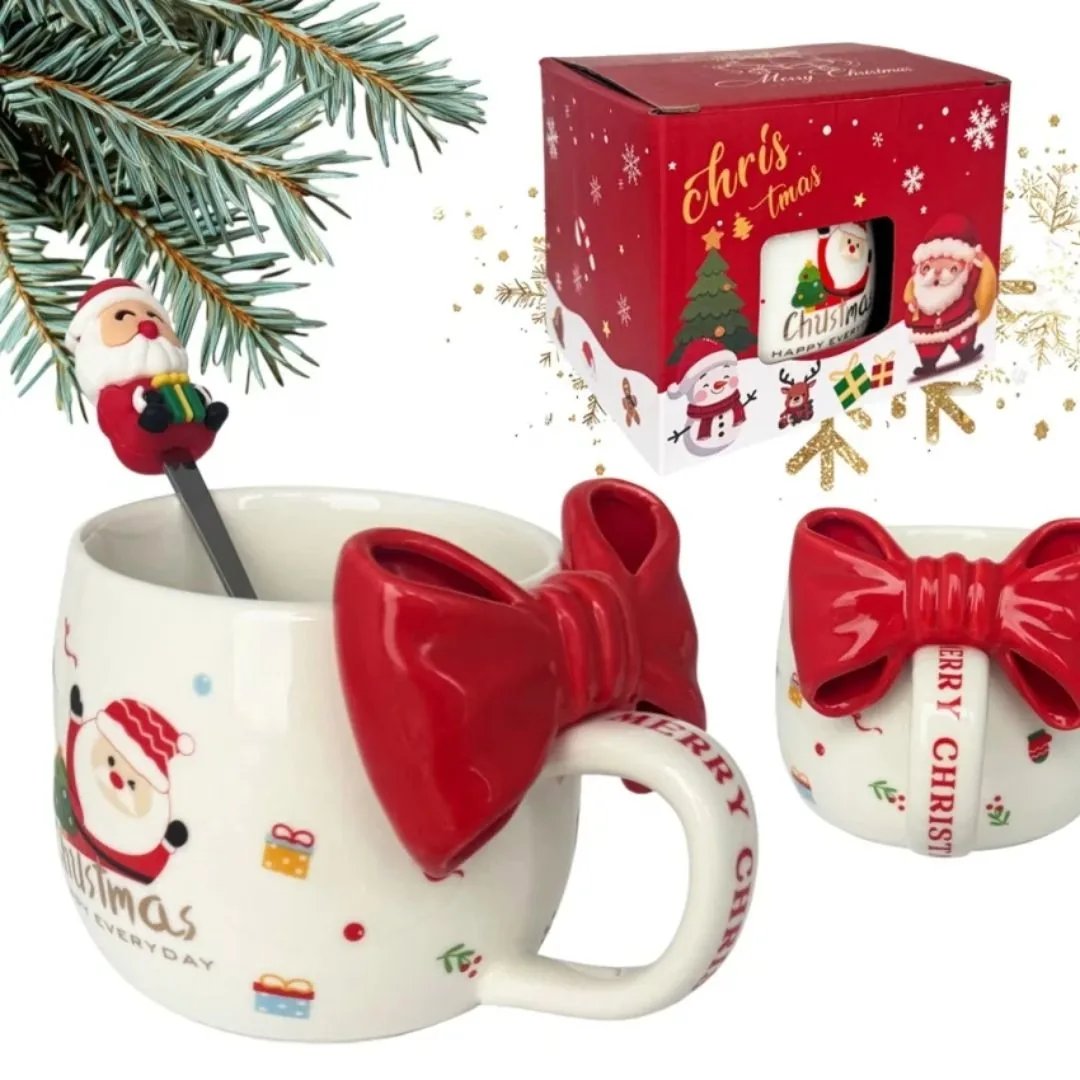 Tazza di Natale con Fiocco Rosso e Cucchiaino