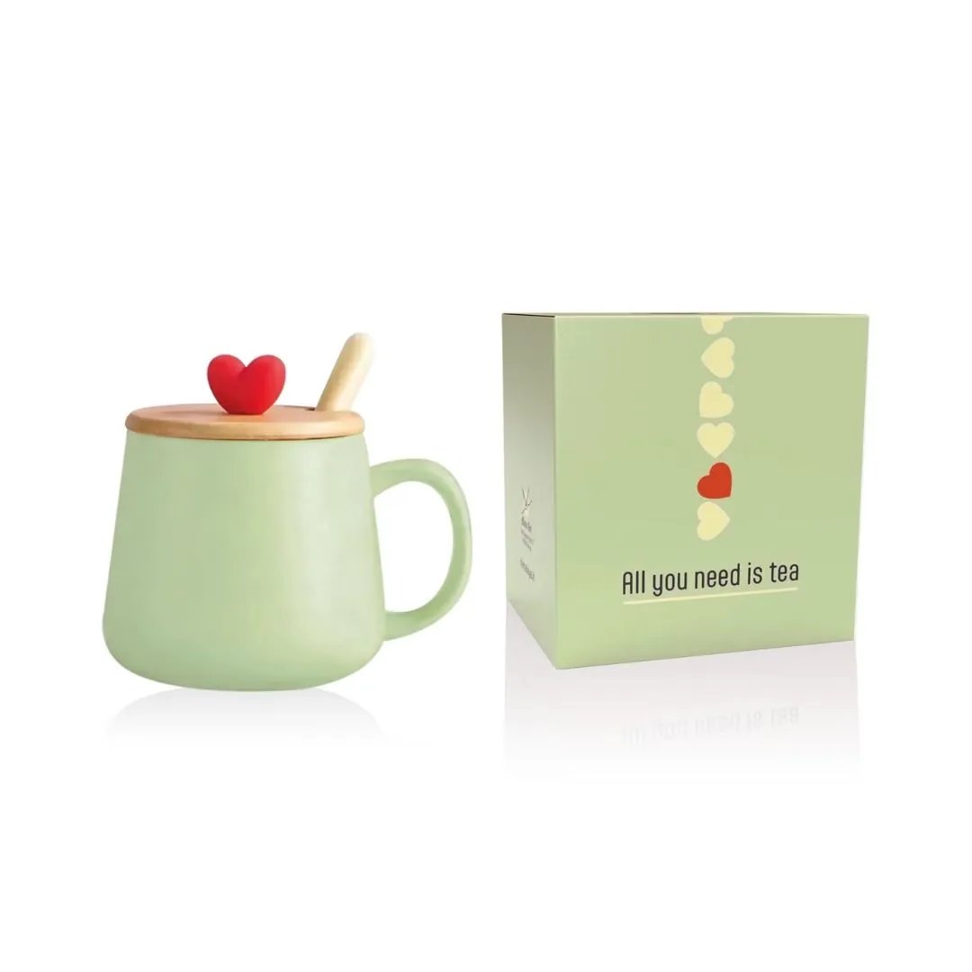 Mug con cucchiaino e coperchio Heart Green