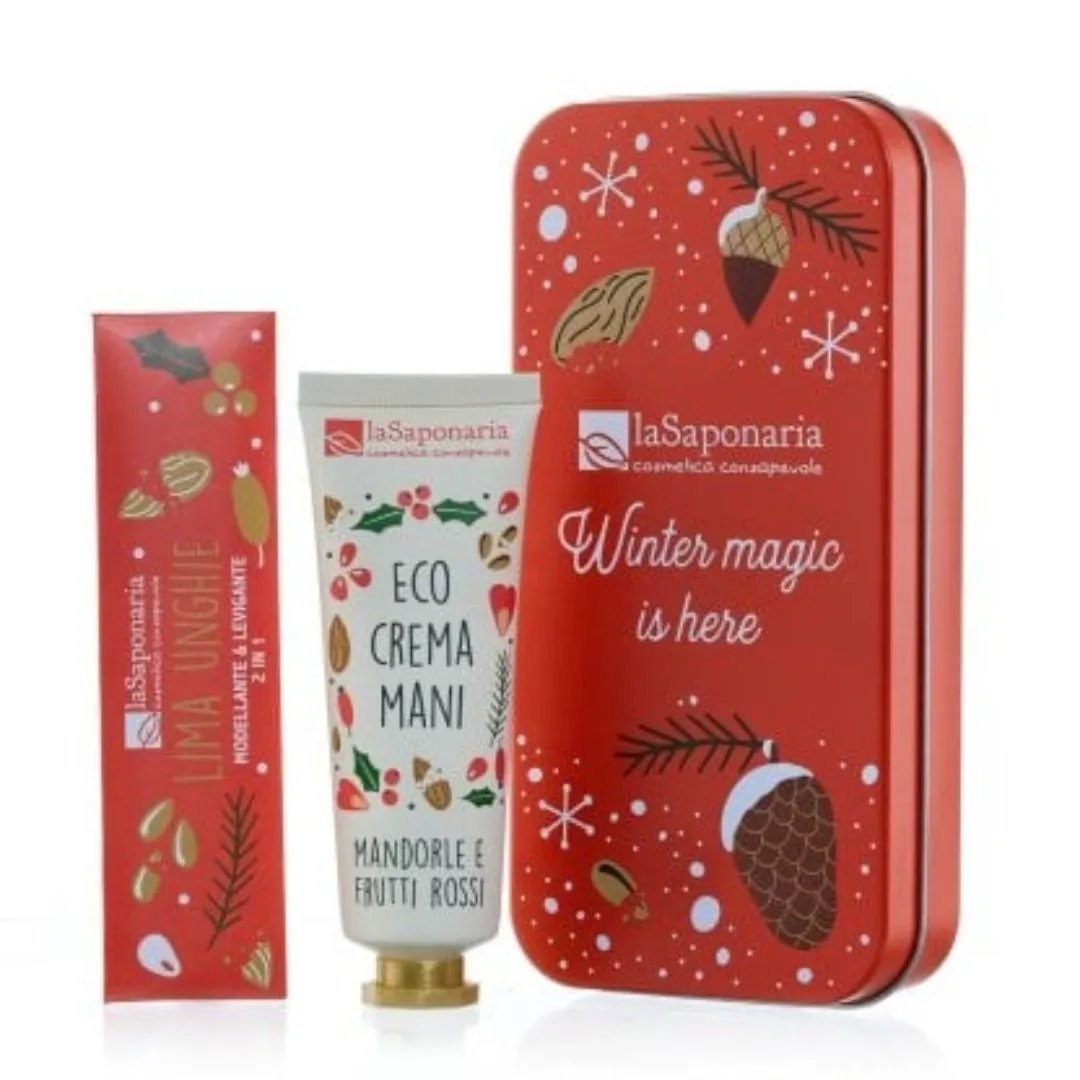 Scrigno Crema Mani Mandorle e frutti rossi + Limetta unghie Festa