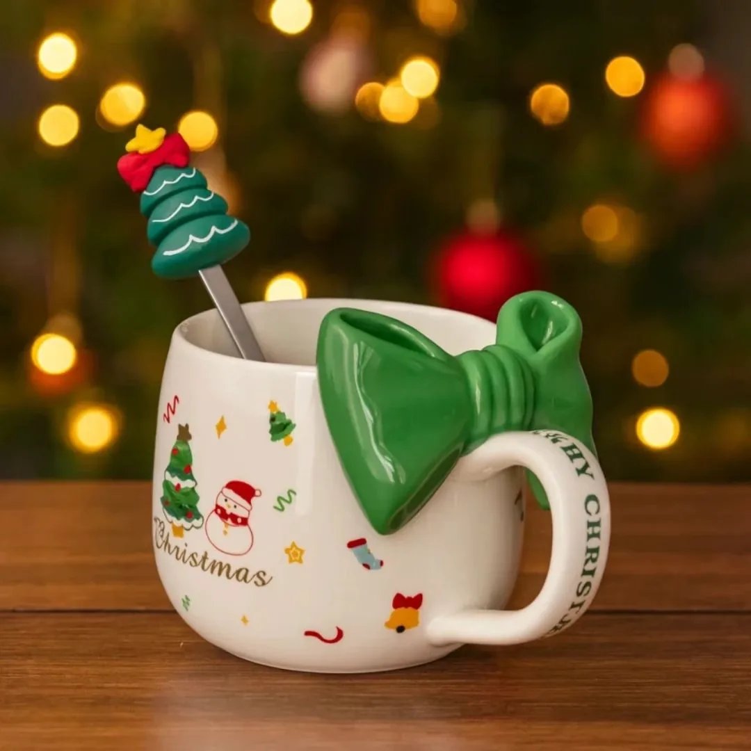 Tazza di Natale con Fiocco Verde e Cucchiaino 2