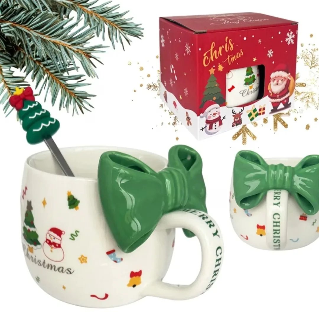 Tazza di Natale con Fiocco Verde e Cucchiaino